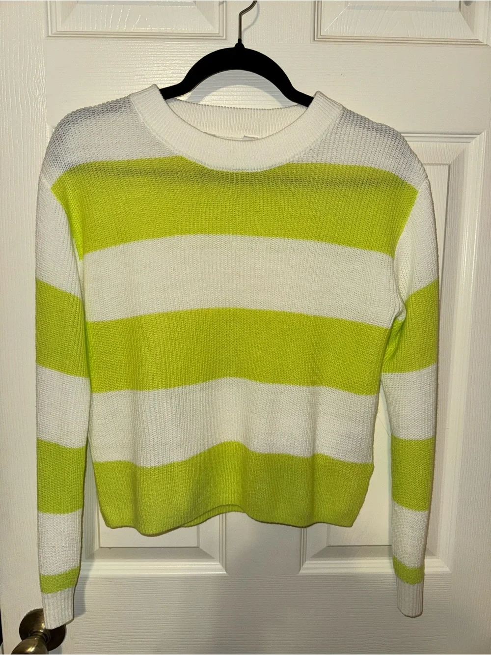 H&M Girls Lime Green White Striped Knit Sweater Size 14 / 170